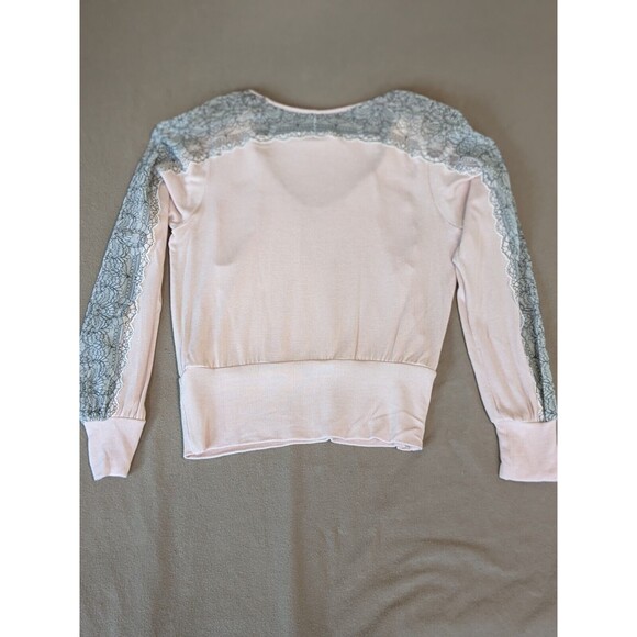 Bailey 44 Women's Cora Pink Sweater w/ Black Floral Lace Sleeve Sz M - Picture 7 of 8